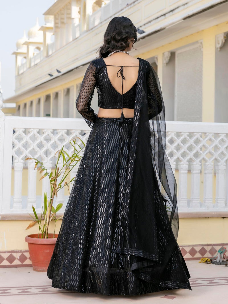 TRENDMALLS Black Net Embroidery Sequence Work Semi-Stitched Lehenga Choli with Net Dupatta For Women-L261-Black (Wedding-Bridal-Latest-Lehenga-Choli_Free Size) - Image 2