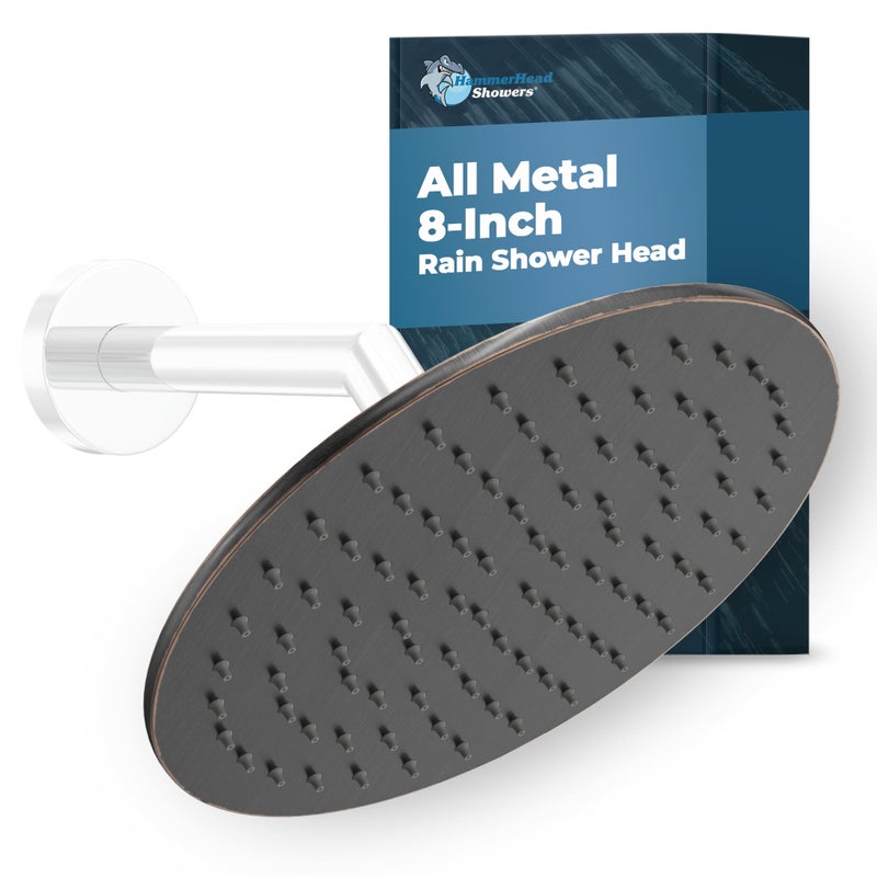 HammerHead Showers® ALL METAL 8 Inch Rainfall Shower Head – OIL RUBBED BRONZE - Shower Head Rainfall - 2.5 GPM High Flow Shower Head Optimized for Pressure – Large Round Rain Shower Heads - Image 1