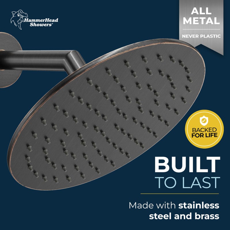 HammerHead Showers® ALL METAL 8 Inch Rainfall Shower Head – OIL RUBBED BRONZE - Shower Head Rainfall - 2.5 GPM High Flow Shower Head Optimized for Pressure – Large Round Rain Shower Heads - Image 2