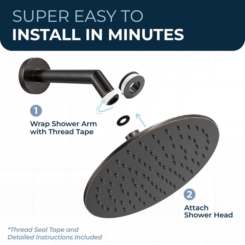 HammerHead Showers® ALL METAL 8 Inch Rainfall Shower Head – OIL RUBBED BRONZE - Shower Head Rainfall - 2.5 GPM High Flow Shower Head Optimized for Pressure – Large Round Rain Shower Heads - Image 5