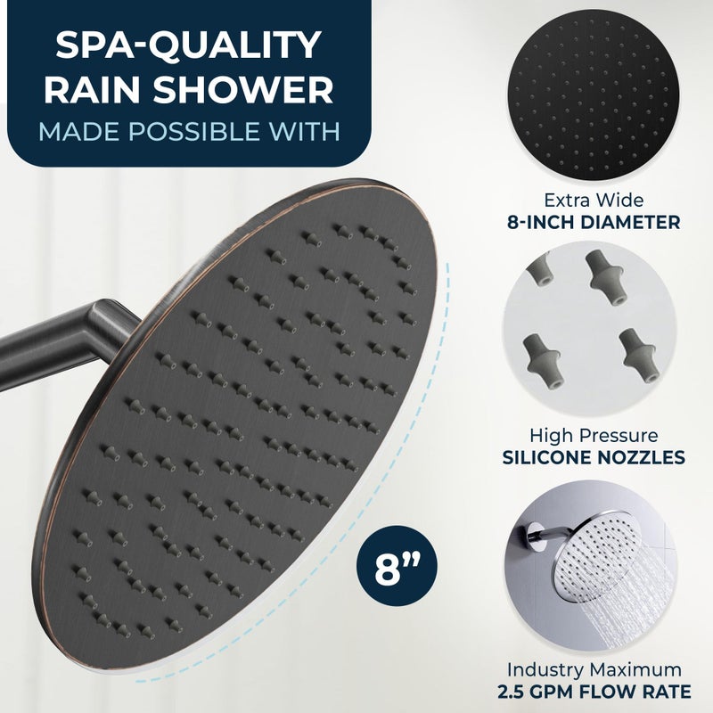 HammerHead Showers® ALL METAL 8 Inch Rainfall Shower Head – OIL RUBBED BRONZE - Shower Head Rainfall - 2.5 GPM High Flow Shower Head Optimized for Pressure – Large Round Rain Shower Heads - Image 3