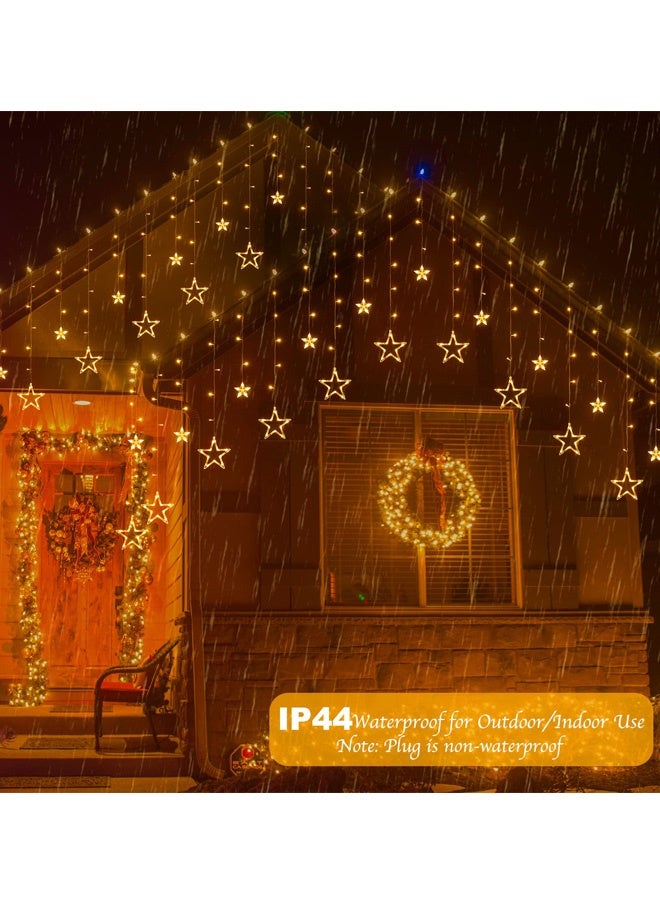 Warm White 12 Star Icicle Lights LED Star String Lights Plug in Drops Connectable Window Lights for  Bedroom  Curtain Indoor Outdoor Shop Party Holiday Ramadan Eid Wedding Decorations - Image 5