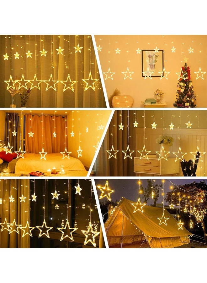 Warm White 12 Star Icicle Lights LED Star String Lights Plug in Drops Connectable Window Lights for  Bedroom  Curtain Indoor Outdoor Shop Party Holiday Ramadan Eid Wedding Decorations - Image 2