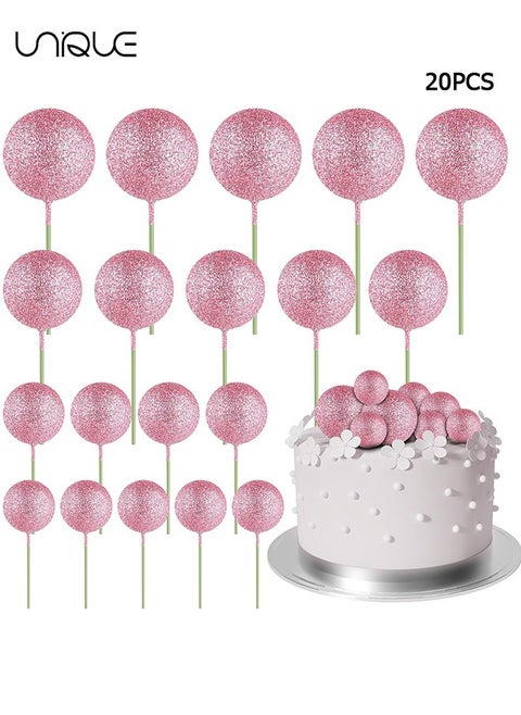 20 Pcs Ball Cake Topper Decorations Mini Balloons Cake Topper Sticks Glitter Gold Balls Cake Picks Cake Topper Balls Cake Decorations for Birthday Cake Decorations