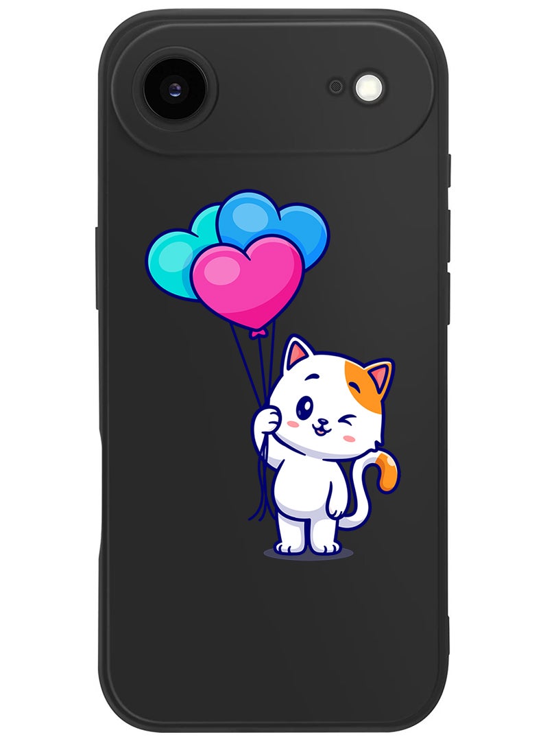 Theodor Protective Slim Fit Case Liquid Silicone Cover with Full Body Protection Anti-Scratch Shockproof Case For Apple iPhone 17 Air (Black) Cat holding Baloons - Image 1