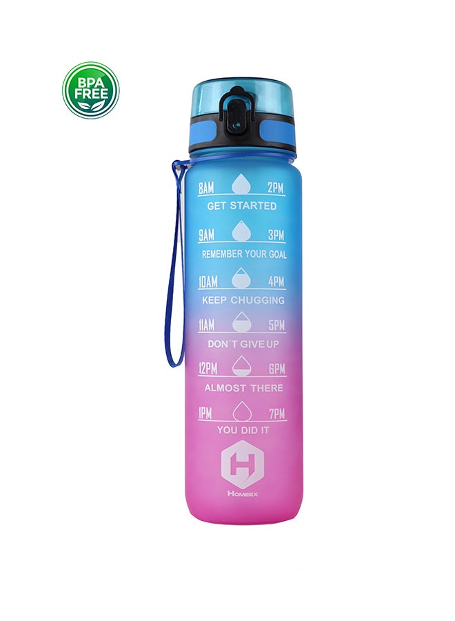 توشيونيكس زجاجة مياه تحفيزية سعة 1000 مل مع علامات زمنية وغطاء قابل للقفل بلمسة واحدة ومقبض حمل واحد - خالية من مادة BPA وغطاء مانع للتسرب وصديقة للبيئة ومصنوعة من البلاستيك وقابلة لإعادة الاستخدام وتذكير بالشرب للبالغين والأطفال في المدرسة والمكتب والترطيب اليومي وصالة الألعاب الرياضية واللياقة البدنية والأنشطة الخارجية والرياضة والسفر، زجاجة سعة 32 أونصة - Image 1
