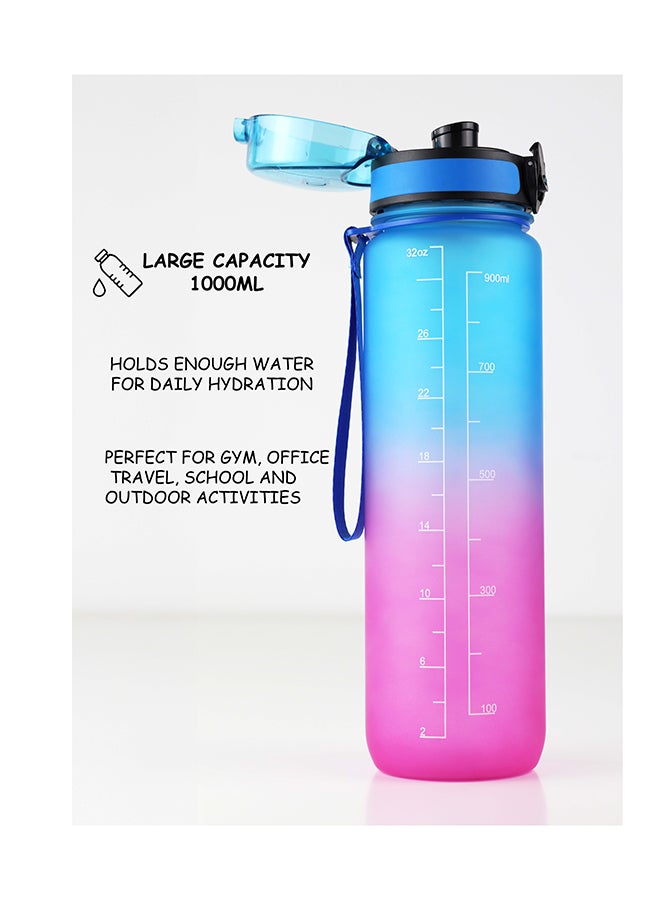 توشيونيكس زجاجة مياه تحفيزية سعة 1000 مل مع علامات زمنية وغطاء قابل للقفل بلمسة واحدة ومقبض حمل واحد - خالية من مادة BPA وغطاء مانع للتسرب وصديقة للبيئة ومصنوعة من البلاستيك وقابلة لإعادة الاستخدام وتذكير بالشرب للبالغين والأطفال في المدرسة والمكتب والترطيب اليومي وصالة الألعاب الرياضية واللياقة البدنية والأنشطة الخارجية والرياضة والسفر، زجاجة سعة 32 أونصة - Image 3