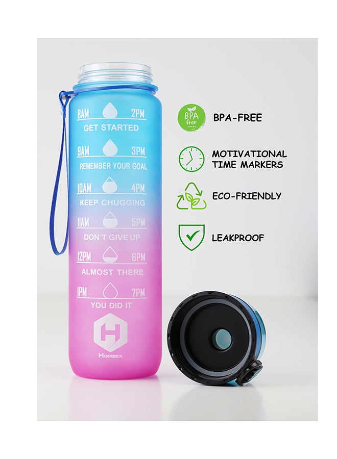 توشيونيكس زجاجة مياه تحفيزية سعة 1000 مل مع علامات زمنية وغطاء قابل للقفل بلمسة واحدة ومقبض حمل واحد - خالية من مادة BPA وغطاء مانع للتسرب وصديقة للبيئة ومصنوعة من البلاستيك وقابلة لإعادة الاستخدام وتذكير بالشرب للبالغين والأطفال في المدرسة والمكتب والترطيب اليومي وصالة الألعاب الرياضية واللياقة البدنية والأنشطة الخارجية والرياضة والسفر، زجاجة سعة 32 أونصة - Image 2