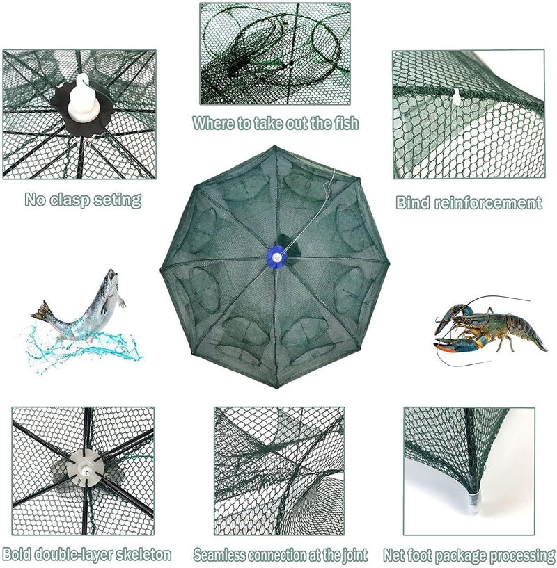 Battalion Fishing Trap (20Holes) High Durable Nylon Net Trap | Portable & Foldable Ideal for Fish, Crab, Shrimps | Suitable for Lakes and Sea | Fish Trap | Cast Net with Extra Drag Line - Image 2