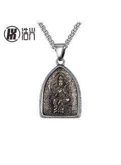Generic Titanium Steel Twelve Zodiac Eight Guardian Brand Pendant Mens Retro Stainless Steel Necklace Samantabhadra Bodhisattva (Zodiac Dragon Snake) 