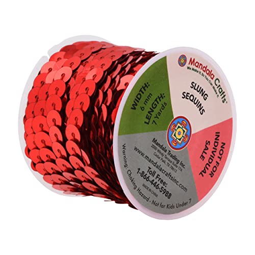 Mandala Crafts 100 Yards 6mm Red Sequins Strips on a Roll - Flat Paillettes Trim Ribbon Sequins String Spool by The Yard for Sewing, Costumes, Crafts, Embellishments, and Decorations - Image 3