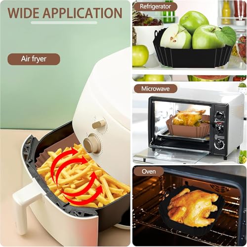 Boribim 2 PCS Square Silicone Air Fryer Liners - 8 Inch Reusable Air Fryer Pot - Air Fryer Accessories - Air Fryer Inserts for 4 to 7 QT Oven Microwave Accessories (Black + Brown) - Image 5