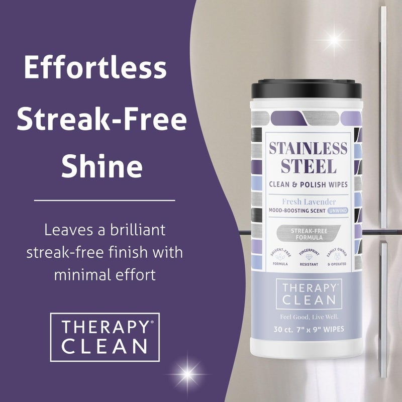 Therapy Stainless Steel Wipes, 30 Count (2 Pack) - Appliance Cleaner for Fridge, Dishwasher, Oven, Stove, Sink, Microwave, and More - Removes Smudges, Fingerprints, and Leaves a Streak-Free Shine - Image 2
