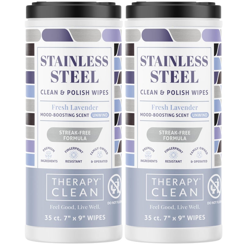 Therapy Stainless Steel Wipes, 30 Count (2 Pack) - Appliance Cleaner for Fridge, Dishwasher, Oven, Stove, Sink, Microwave, and More - Removes Smudges, Fingerprints, and Leaves a Streak-Free Shine - Image 1