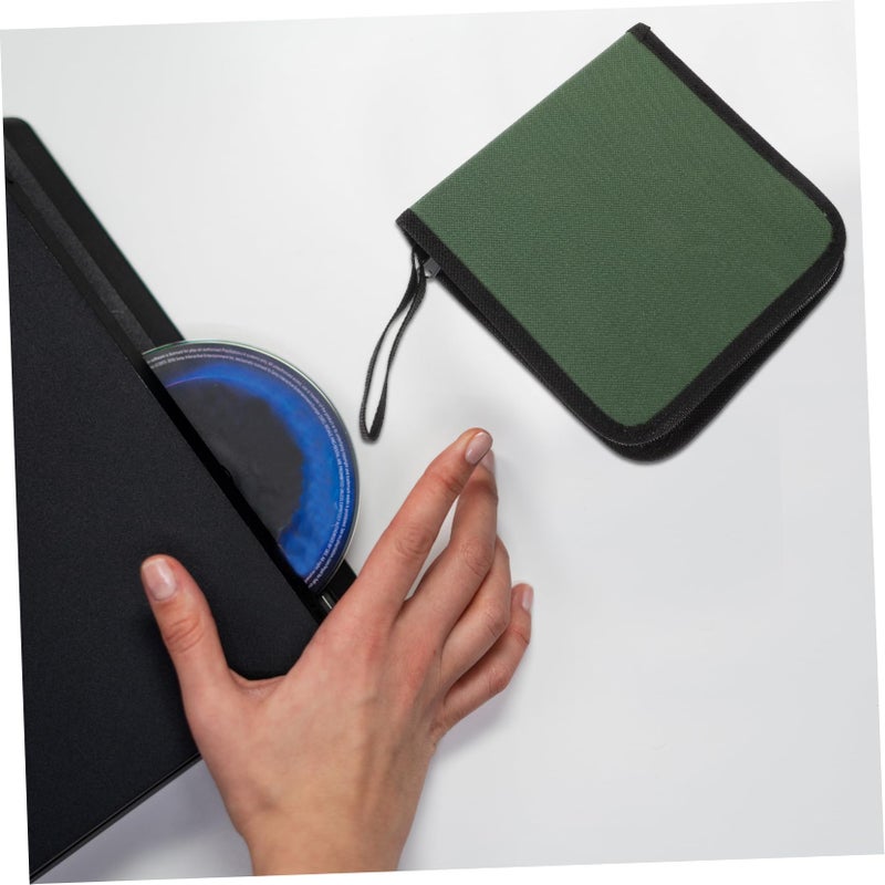 Green Portable CD Storage Case 24 Capacity DVD Holder Oxford Cloth Zipper Bag for Car and Home - Image 4