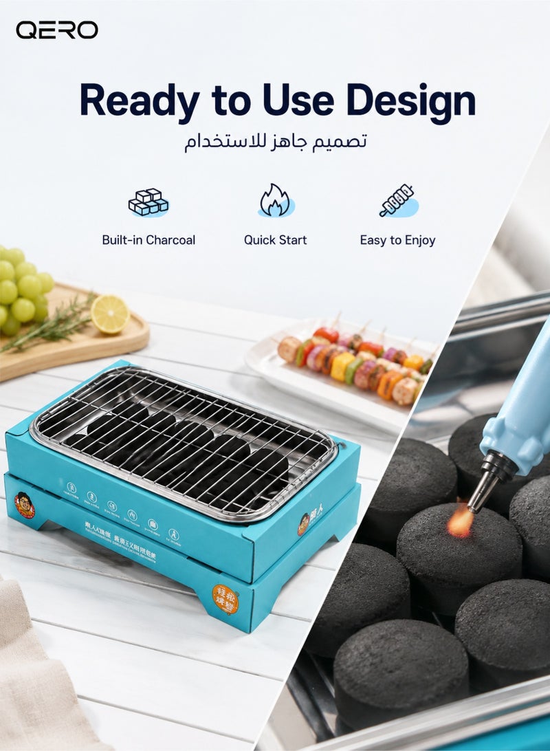QERO Disposable Charcoal BBQ Grill with Charcoal and Stainless Steel Grill Rack, Compact Tabletop Outdoor Grill - Image 3