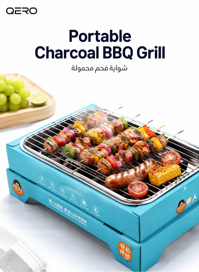 QERO Disposable Charcoal BBQ Grill with Charcoal and Stainless Steel Grill Rack, Compact Tabletop Outdoor Grill - Image 1