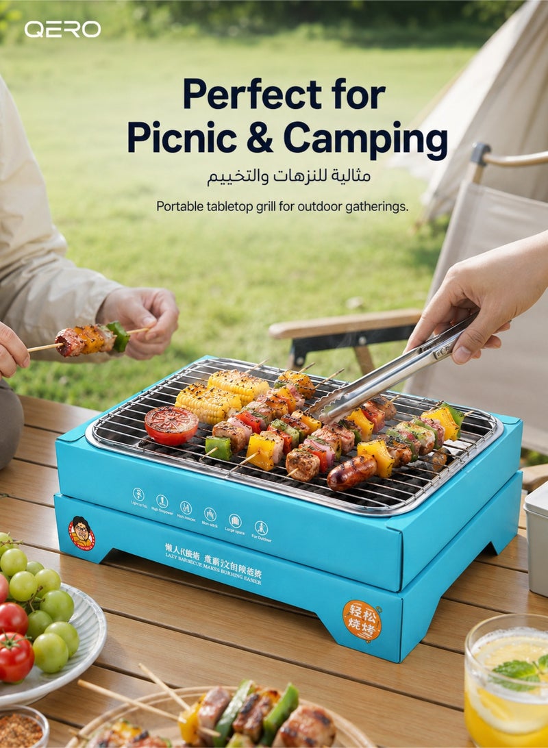QERO Disposable Charcoal BBQ Grill with Charcoal and Stainless Steel Grill Rack, Compact Tabletop Outdoor Grill - Image 2