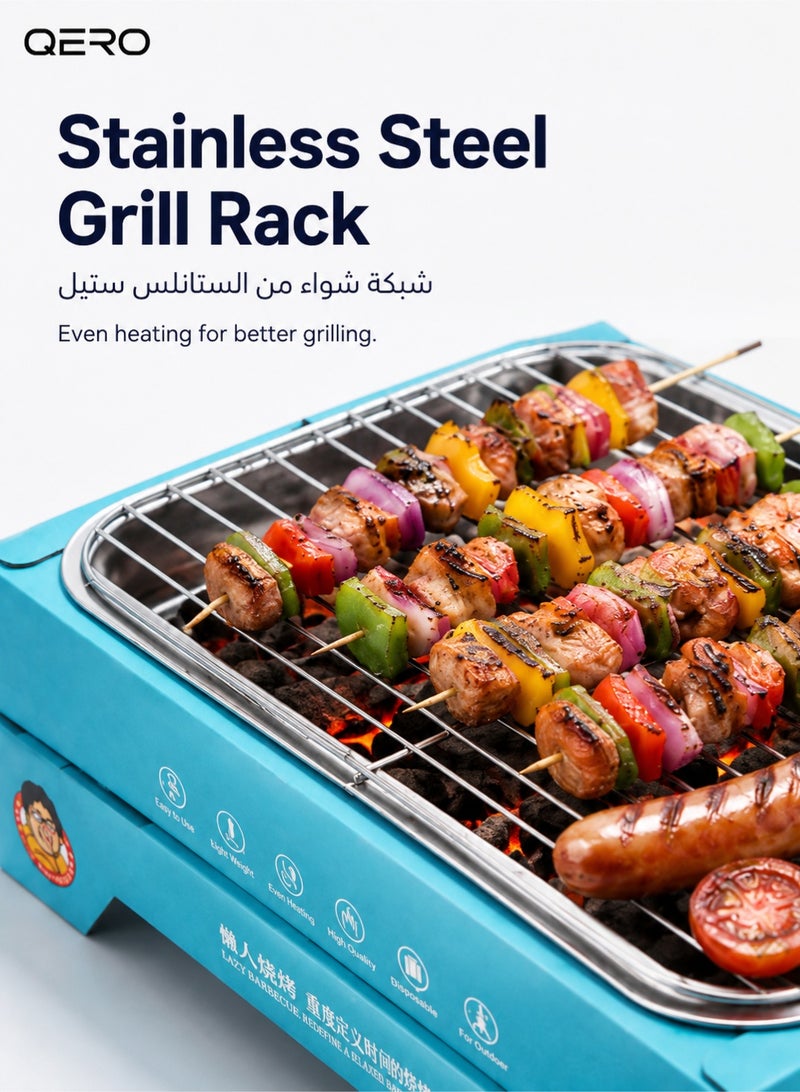 QERO Disposable Charcoal BBQ Grill with Charcoal and Stainless Steel Grill Rack, Compact Tabletop Outdoor Grill - Image 4