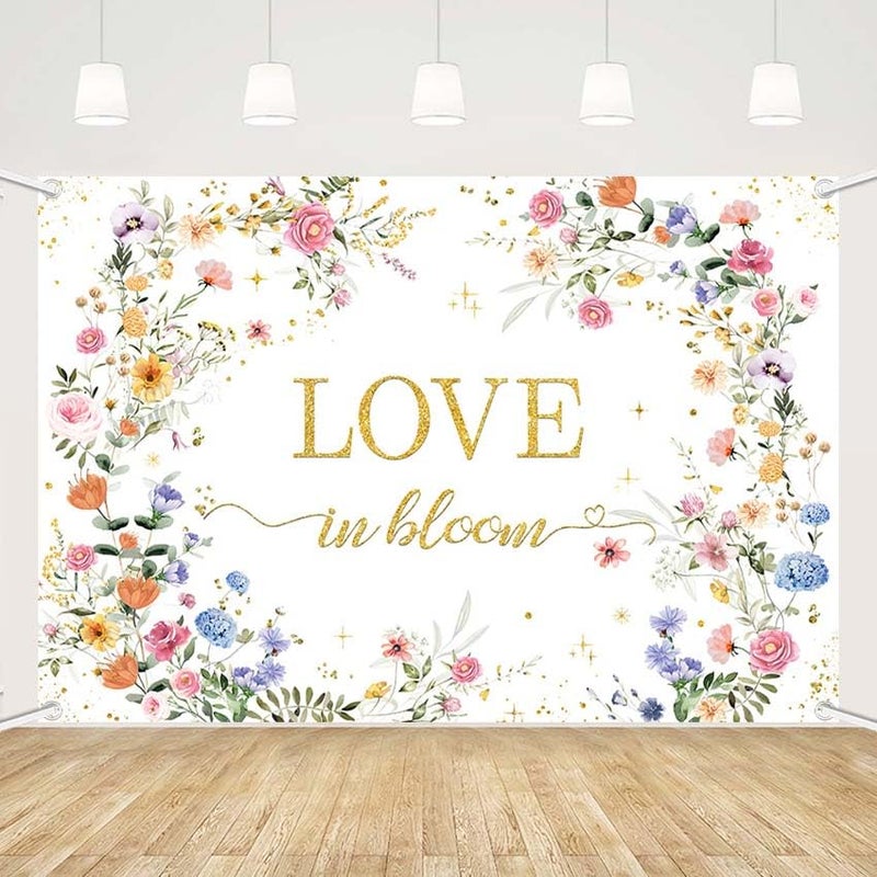 MEHOFOND Love in Bloom Bridal Shower Decorations Backdrop, Wildflower Wedding Shower Background, Spring Floral Engagement Wedding Bachelorette Party Decor Supplies Photo Booth Props 7x5ft - Image 1