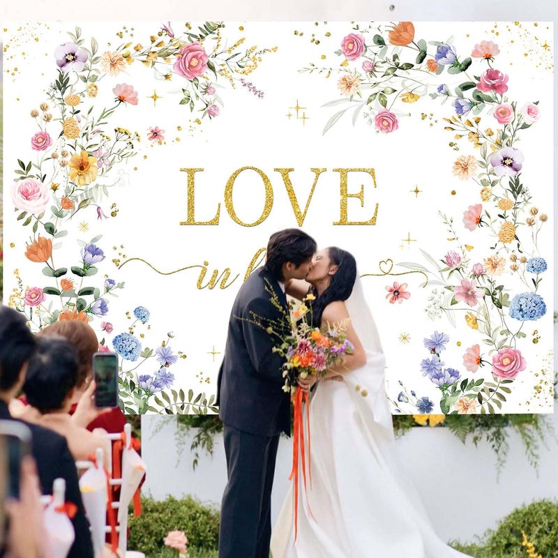 MEHOFOND Love in Bloom Bridal Shower Decorations Backdrop, Wildflower Wedding Shower Background, Spring Floral Engagement Wedding Bachelorette Party Decor Supplies Photo Booth Props 7x5ft - Image 5