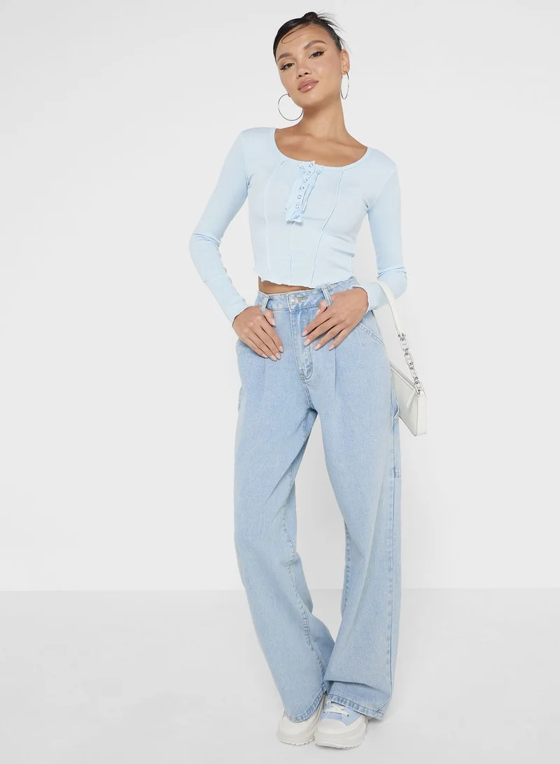 جينجر Seam Detail Button Up Top