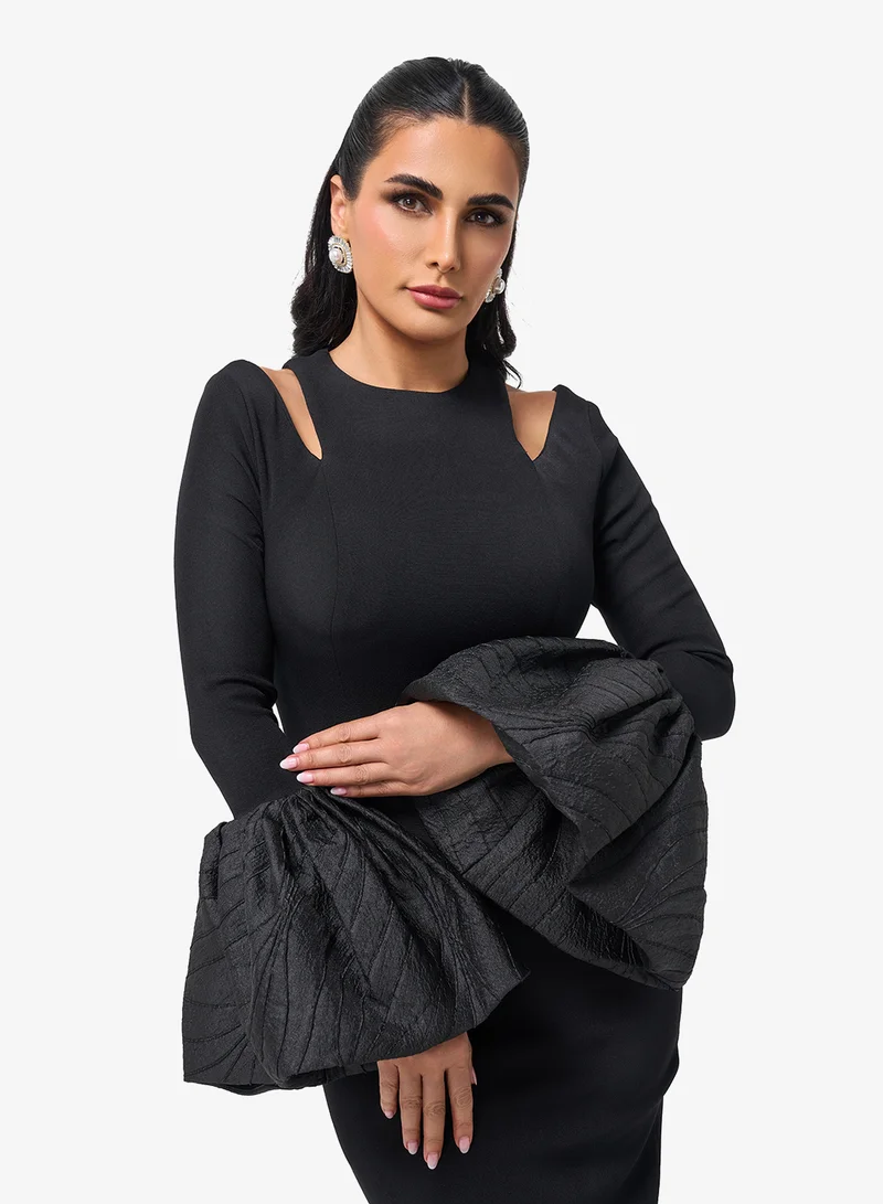 Threadz by Ajooni  Cutout Long Flared Sleeve Maxi Dress for Women | Best Price UAE