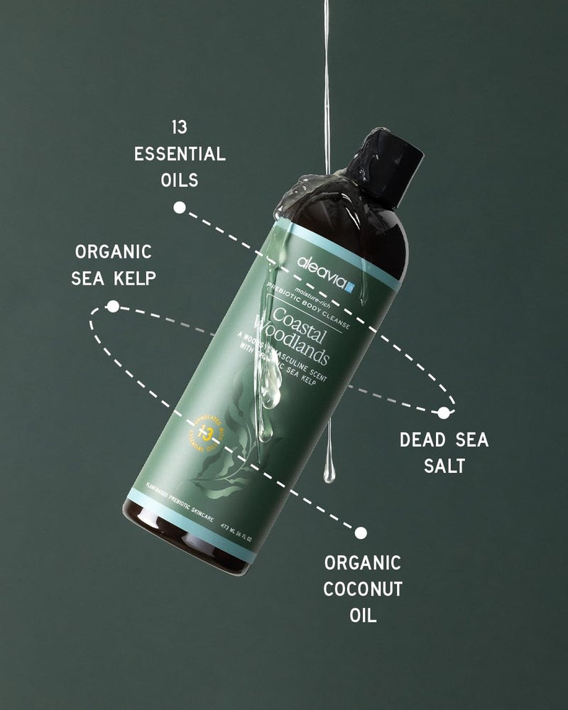 Aleavia Coastal Woodlands Mens Body Cleanse â€“ Organic & All-Natural Prebiotic Body Wash for Men, Woodsy Notes Scented with 13 Essential Oils, â€“ Nourish Your Skin Microbiome â€“ 16 Oz. - Image 3
