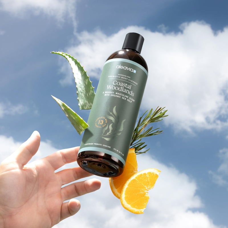 Aleavia Coastal Woodlands Mens Body Cleanse â€“ Organic & All-Natural Prebiotic Body Wash for Men, Woodsy Notes Scented with 13 Essential Oils, â€“ Nourish Your Skin Microbiome â€“ 16 Oz. - Image 4