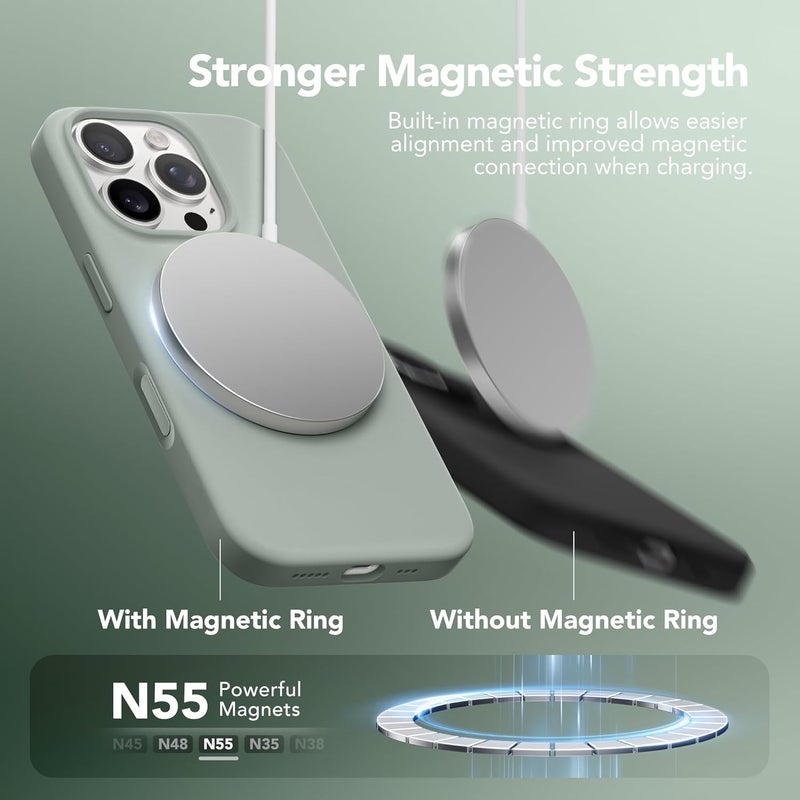 GONEZ Magnetic for iPhone 16 Pro Case, Compatible with MagSafe, [Screen Protector + Camera Lens Protector], Silicone Shockproof Anti-Scratch Protective Phone Case 6.3 inch, Calke Green - Image 2