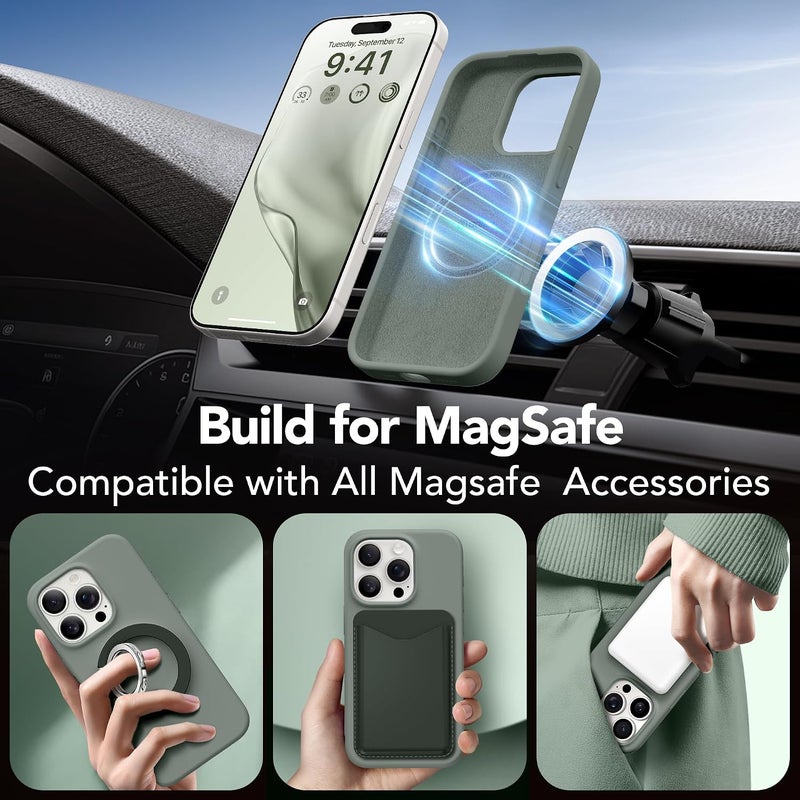 GONEZ Magnetic for iPhone 16 Pro Case, Compatible with MagSafe, [Screen Protector + Camera Lens Protector], Silicone Shockproof Anti-Scratch Protective Phone Case 6.3 inch, Calke Green - Image 3
