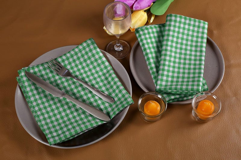 Native Fab Gingham Cloth Napkins 16x16 inches 100 Cotton Dinner Napkins with Checks Set of 12 Machine Washable Cloth Napkins Soft Breathable Absorbent Green White - Image 2