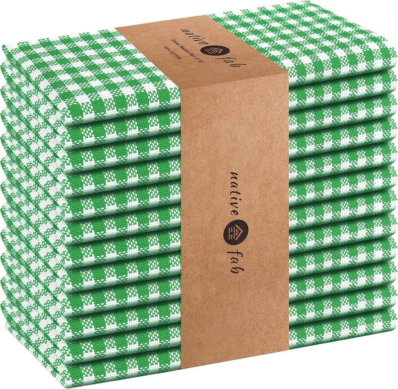 Native Fab Gingham Cloth Napkins 16x16 inches 100 Cotton Dinner Napkins with Checks Set of 12 Machine Washable Cloth Napkins Soft Breathable Absorbent Green White - Image 1