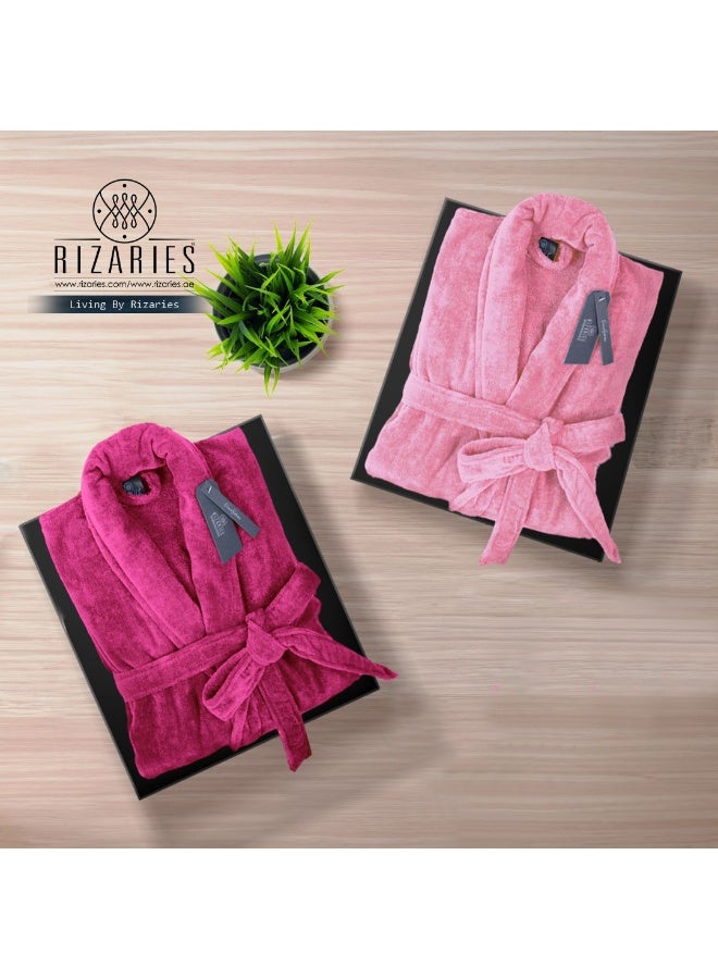 RIZARIES Couple Luxury Bathrobe Set Dark Pink & Lite Pink - 2 Velour Bathrobe - Unisex