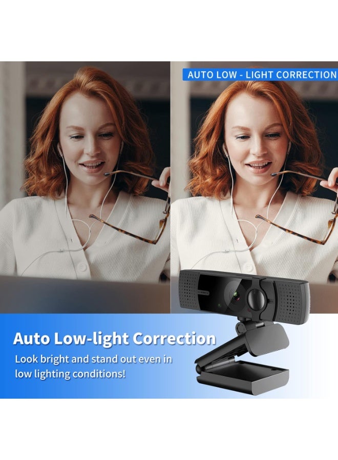 1080P USB Camera with Microphone, Distortion-Free Lens, Privacy Cover, Full Ultra HD Plug and Play Webcam for Laptop and PC Video Calls - Image 3