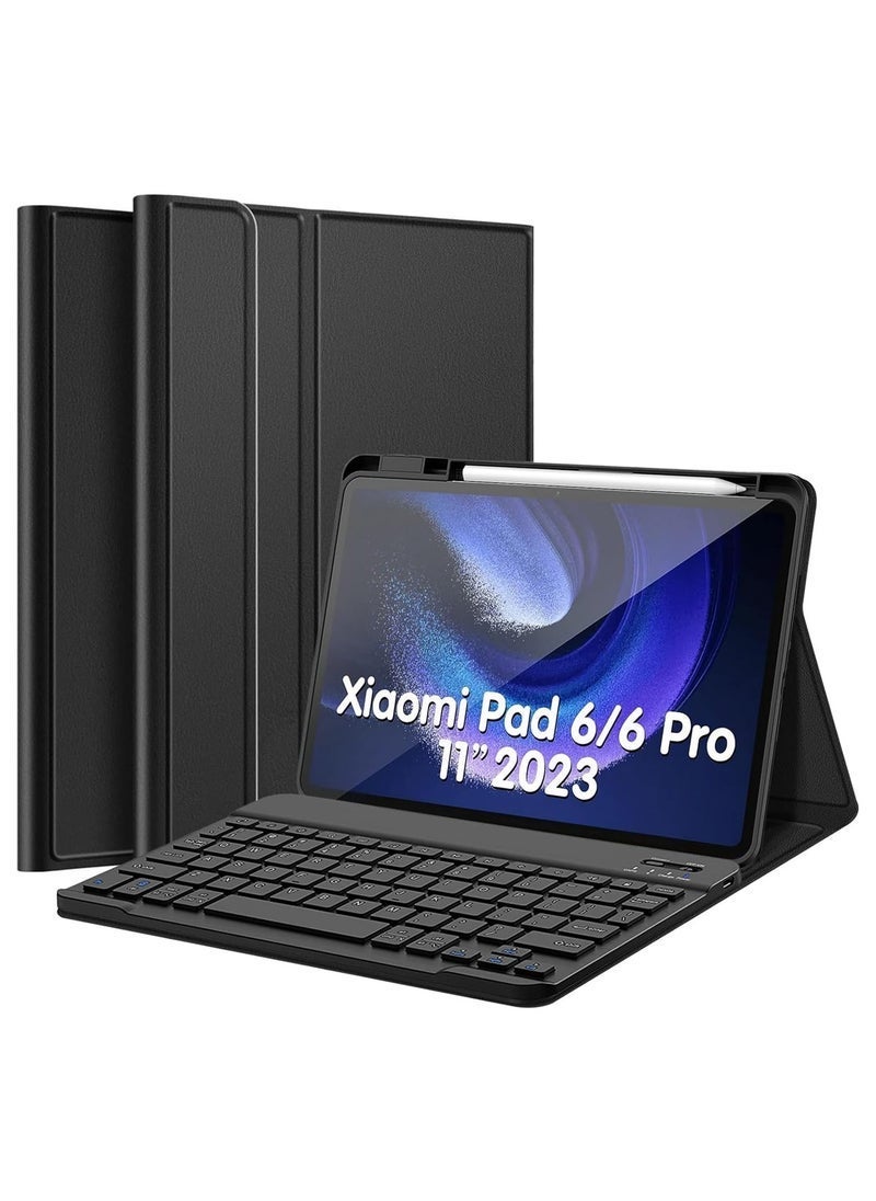 MUNTAQI Keyboard Case for Xiaomi Pad 6 / Pad 6 Pro 11 Inch 2023 Tablet | Slim PU Stand Cover with Magnetically Detachable Wireless Bluetooth Keyboard | Full Protection, Lightweight, and Durable for Xiaomi Pad 6 / 6 Pro 11 Tablet - Image 1