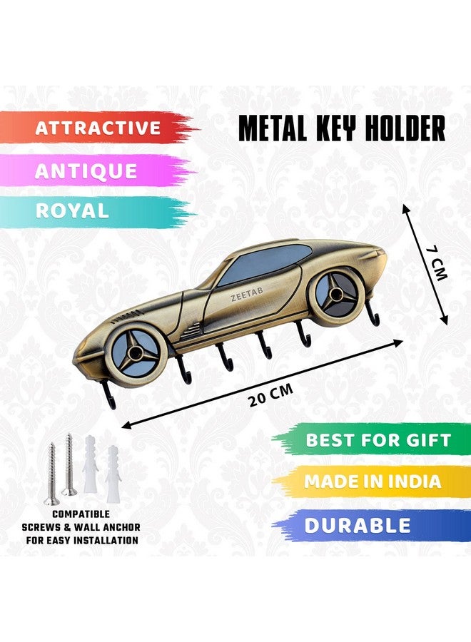 Zeetab Car Key Holder | Car Key Stand & Brass Metal Wall Mount Hanger with 6 Hooks | Home Decor Gift (20x7cm) (Antique Blk) - Image 2