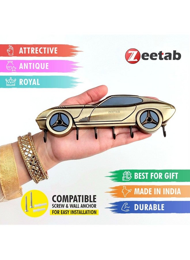 Zeetab Car Key Holder | Car Key Stand & Brass Metal Wall Mount Hanger with 6 Hooks | Home Decor Gift (20x7cm) (Antique Blk) - Image 5