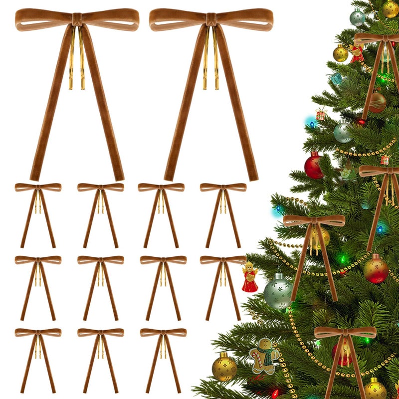 Iceyyyy 36 Pcs Velvet Christmas Wreath Bows5 x 7 Inch Rustic Vintage Velvet BowsBrown Velvet Ribbon Gift Bows for Christmas Tree Garlands Wedding Parties Home Decor Indoor Outdoor