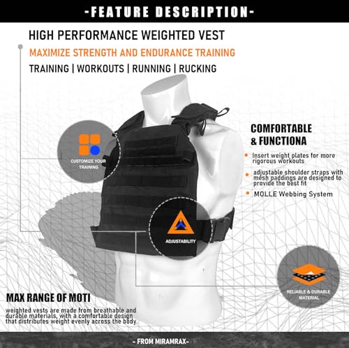 Miramrax Weighted Vest for Men and Women Weight Vests Adjustable Strength and Endurance Training Fitness Workouts Tactical Running Gym (Black) - Image 3