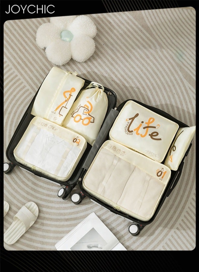 Joychic 6-piece Portable Large Capacity Multiple Classified Clothing Storage Bag Business Travel Trip Waterproof and Dustproof Underwear Socks Packing Organizer for Women Men Beige - Image 3