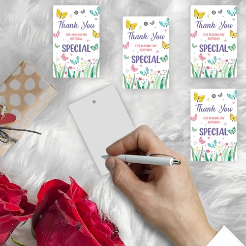 Party Propz Thank You Tags For Return Gift - (20 Pcs) Butterfly Theme Embossed Printing Thank You Cards For Return Gifts (Cardstock),Tags with Ribbon, Birthday Gifts - Image 4