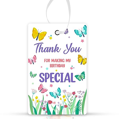 Party Propz Thank You Tags For Return Gift - (20 Pcs) Butterfly Theme Embossed Printing Thank You Cards For Return Gifts (Cardstock),Tags with Ribbon, Birthday Gifts - Image 1