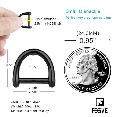 FEGVE Titanium D Ring Key Ring with screwdriver, Car Fob holder Keychain Men Key Shackle Horseshoe Clasp（1/2inch-Black） - Image 2