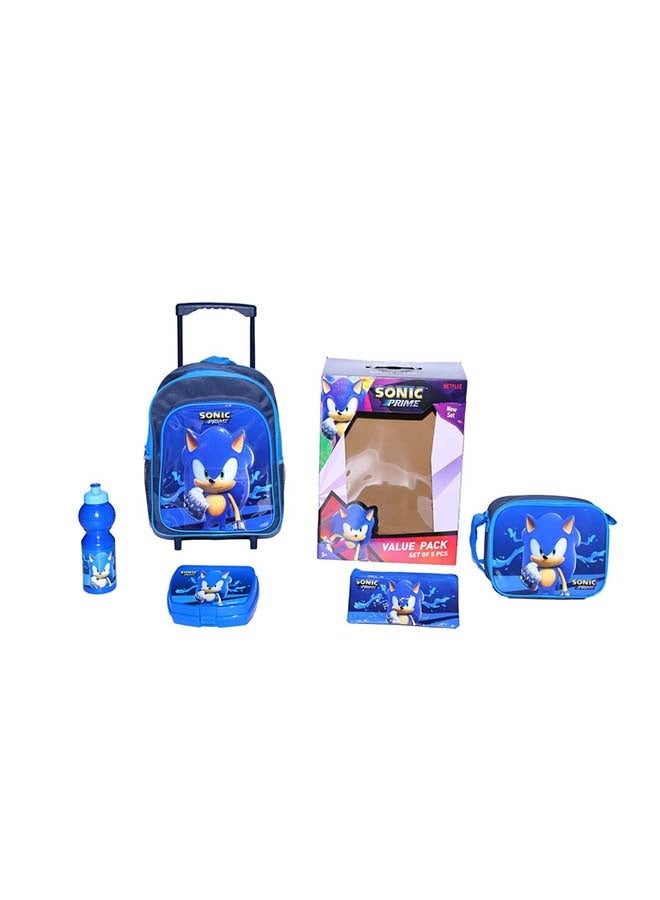 Sega Sonic 5 in 1 Value Pack (14" Trolley Bag with Lunch Box, Lunch bag, Water Bottle and Pencil Case)