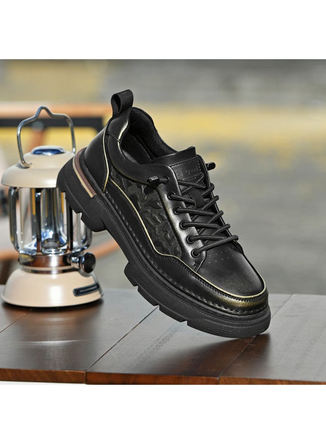 HLA Men's Work Shoes, Retro Textured Distressed Leather Men's Shoes, Platform Sneakers, Low-top Breathable Casual Work Shoes For Men - Image 4