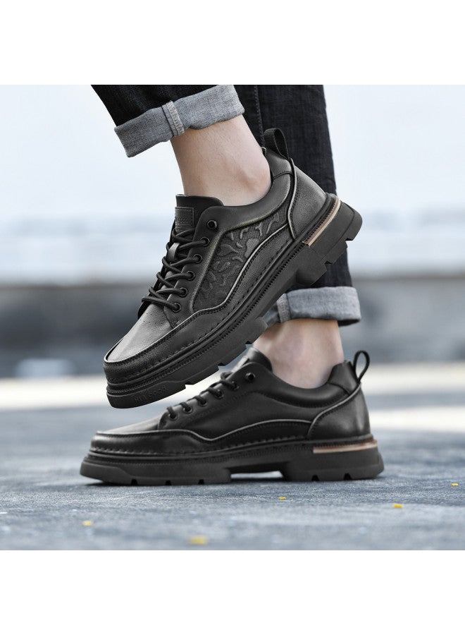 HLA Men's Work Shoes, Retro Textured Distressed Leather Men's Shoes, Platform Sneakers, Low-top Breathable Casual Work Shoes For Men - Image 5