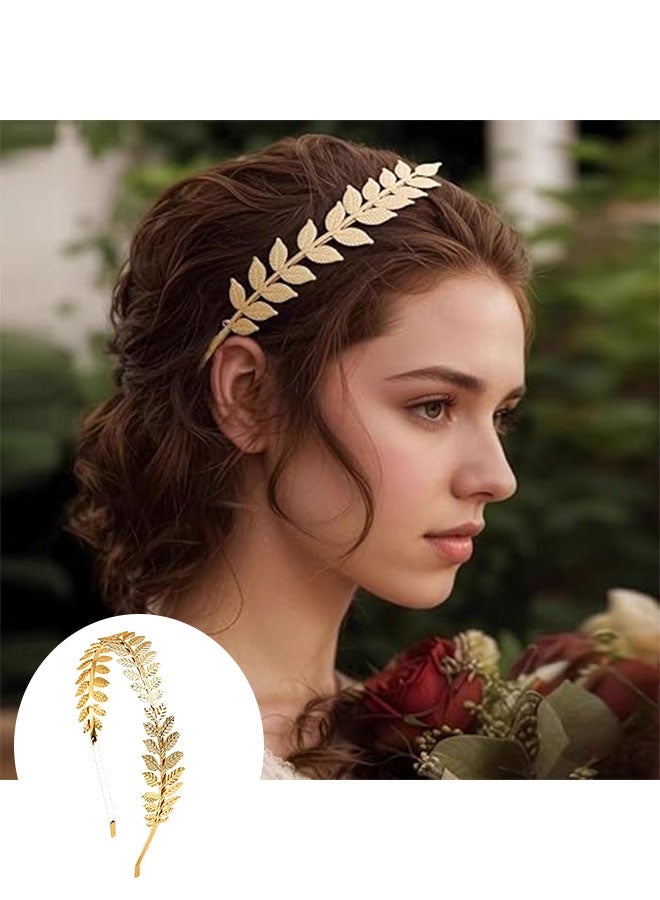 Happy D 3-piece Greek goddess headpiece, golden leaf crown headband, golden butterfly 3-leaf, suitable for women's daily parties, bridal weddings, hair accessories - Image 3