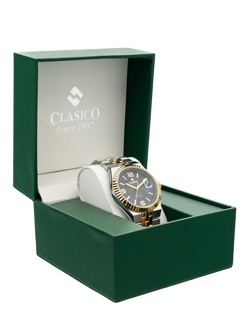 Clasico Men's Landmaster Stainless Steel Two Tone Analog Watch – Black Dial | Waterproof 10M | Elegant Metal Strap - Image 5
