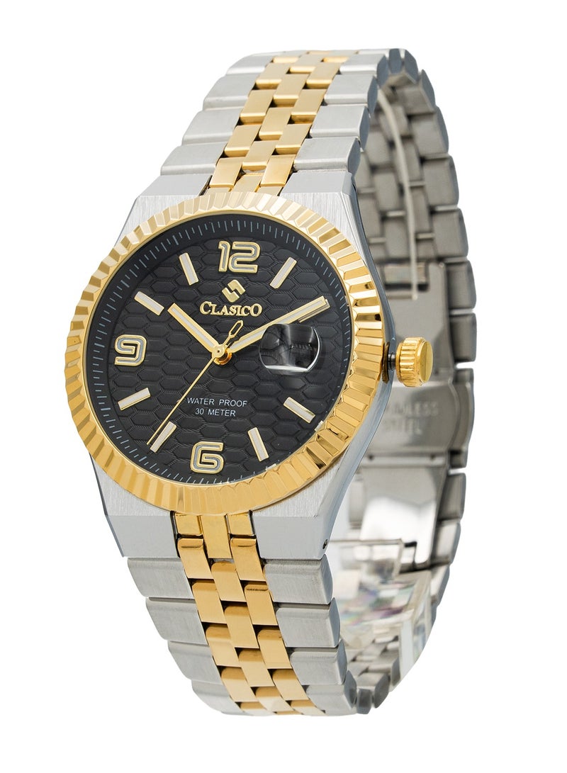 Clasico Men's Landmaster Stainless Steel Two Tone Analog Watch – Black Dial | Waterproof 10M | Elegant Metal Strap - Image 2